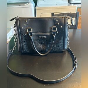 Guess Satchel Crossbody Medium Black And Silver